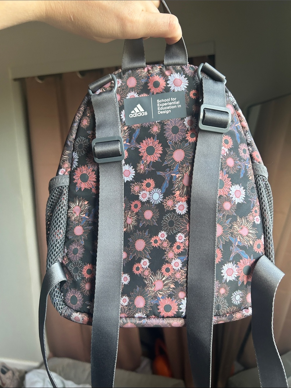 adidas Black Backpack with Pink Floral Print - Picture 4 of 8